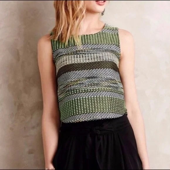 Anthropologie Striped Green and Black Tank Top - Picture 1 of 12